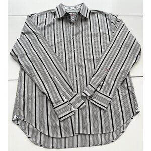 Robert Graham Button Shirts Men XL Black Striped Long Sleeve Mosaic Flip Cuff